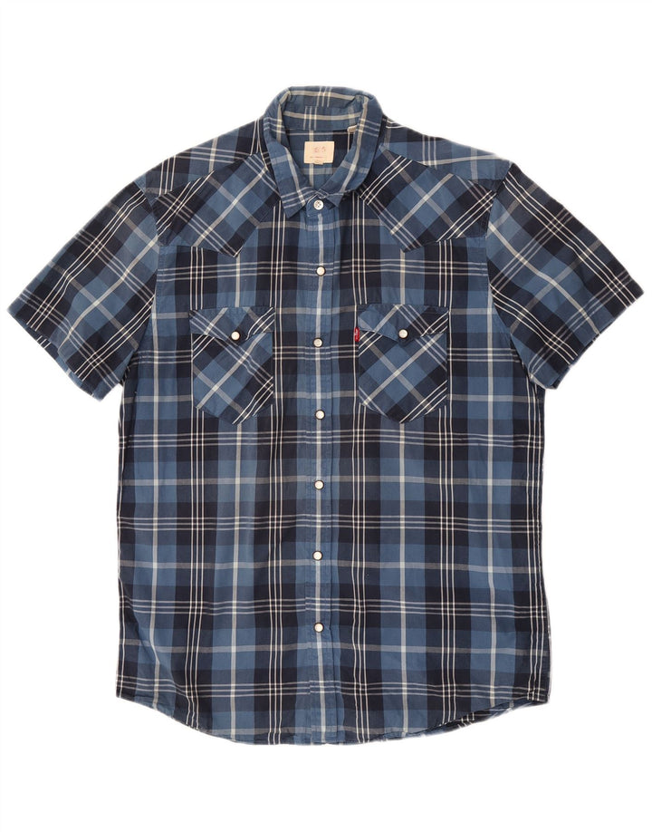 Levi's Mens Short Sleeve Shirt Large Blue Check Cotton