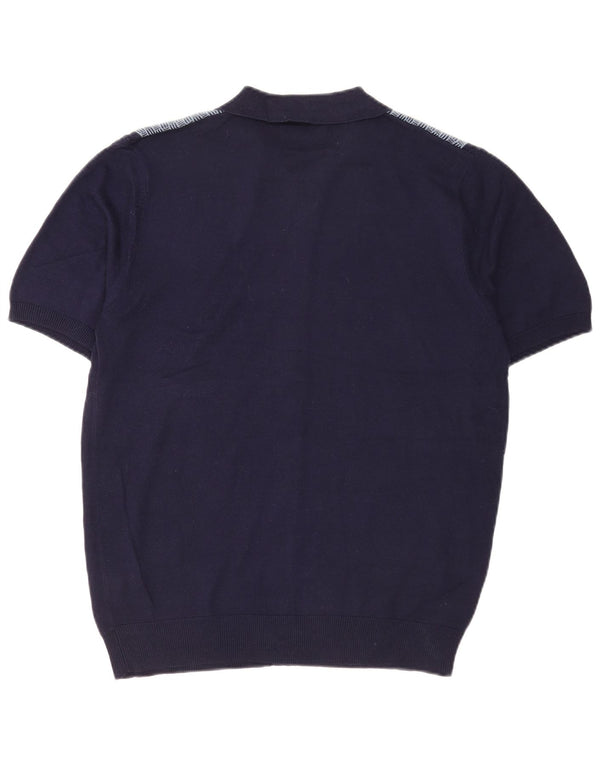 Pierre Cardin Mens Short Sleeve Knit Shirt Medium Navy Blue Geometric