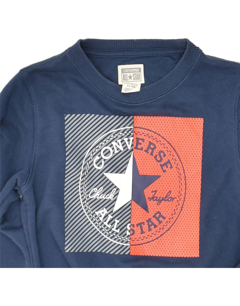 CONVERSE Boys Graphic Sweatshirt Jumper 4-5 Years Navy Blue Vintage Converse and Second-Hand Converse from Messina Hembry 