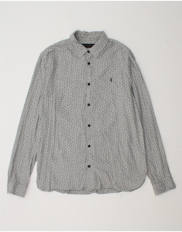 All Saints Mens Shirt Large Grey Spotted Cotton