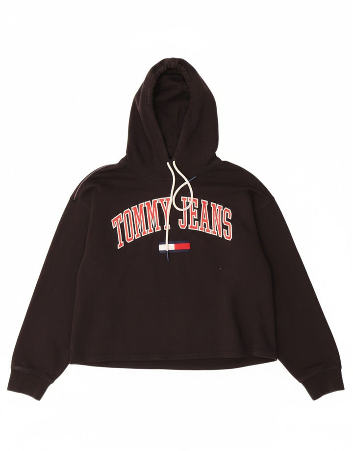 TOMMY HILFIGER Womens Oversized Graphic Hoodie Jumper UK 14 Medium Black