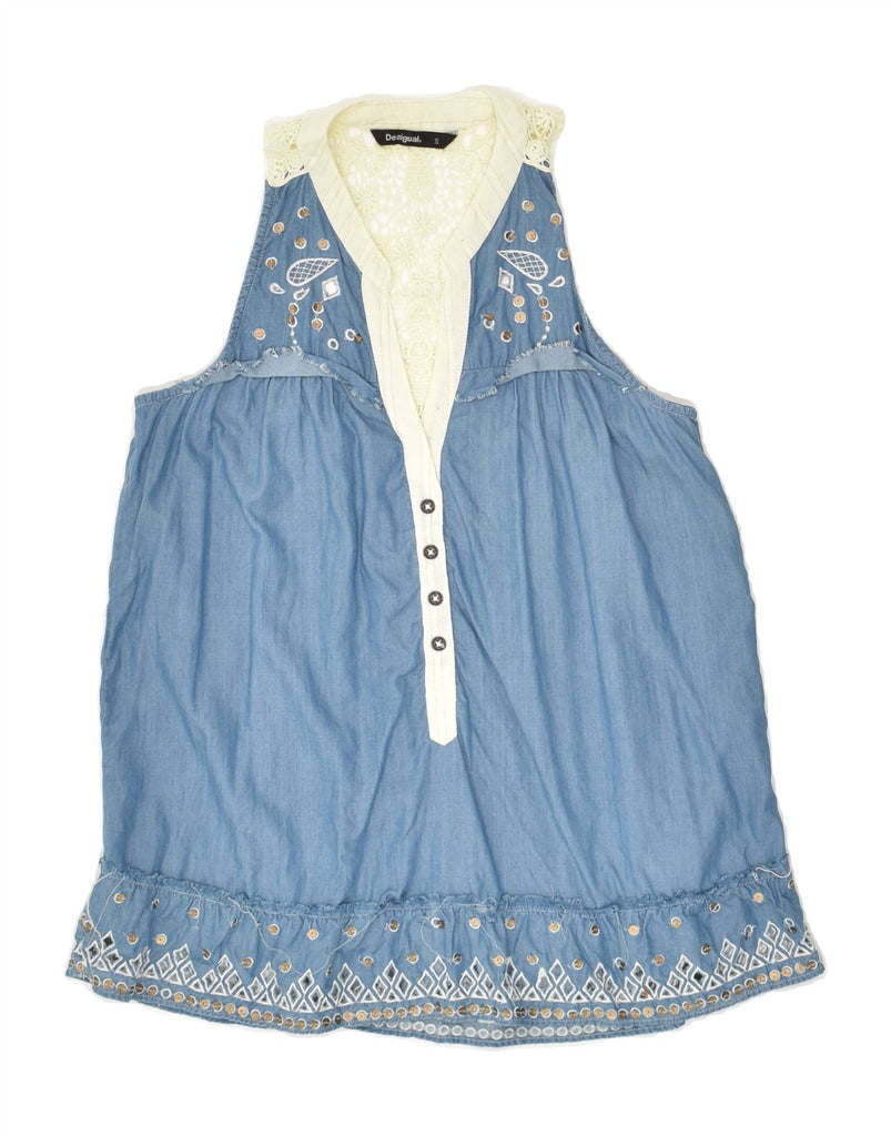 DESIGUAL Womens Sleeveless Blouse Top UK 10 Small Blue | Vintage Desigual | Thrift | Second-Hand Desigual | Used Clothing | Messina Hembry 