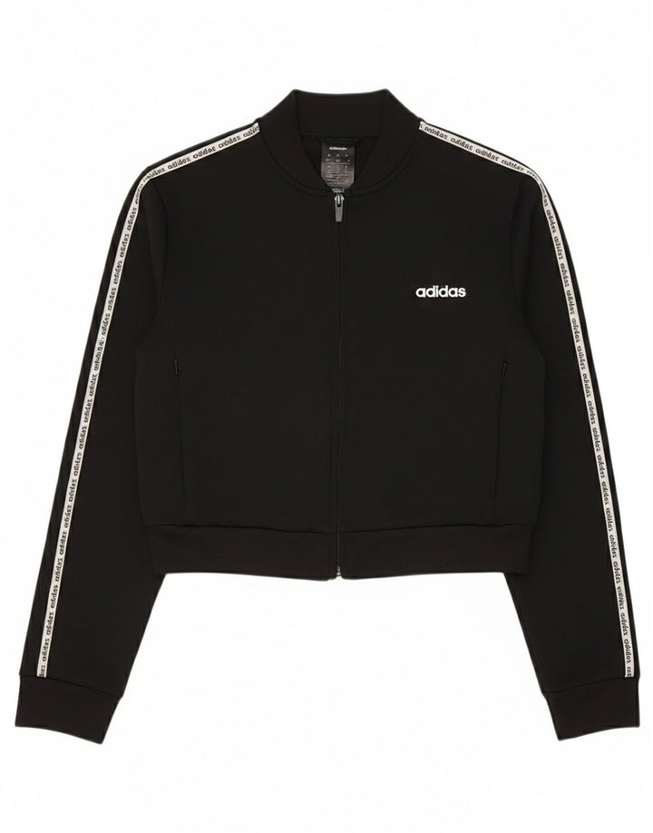 Adidas Womens Climalite Crop Tracksuit Top Jacket UK 12/14 Medium Black