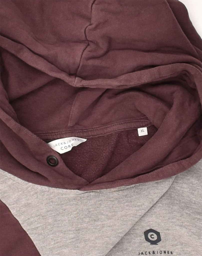 JACK & JONES Mens Hoodie Jumper XL Maroon Colourblock Cotton | Vintage Jack & Jones | Thrift | Second-Hand Jack & Jones | Used Clothing | Messina Hembry 