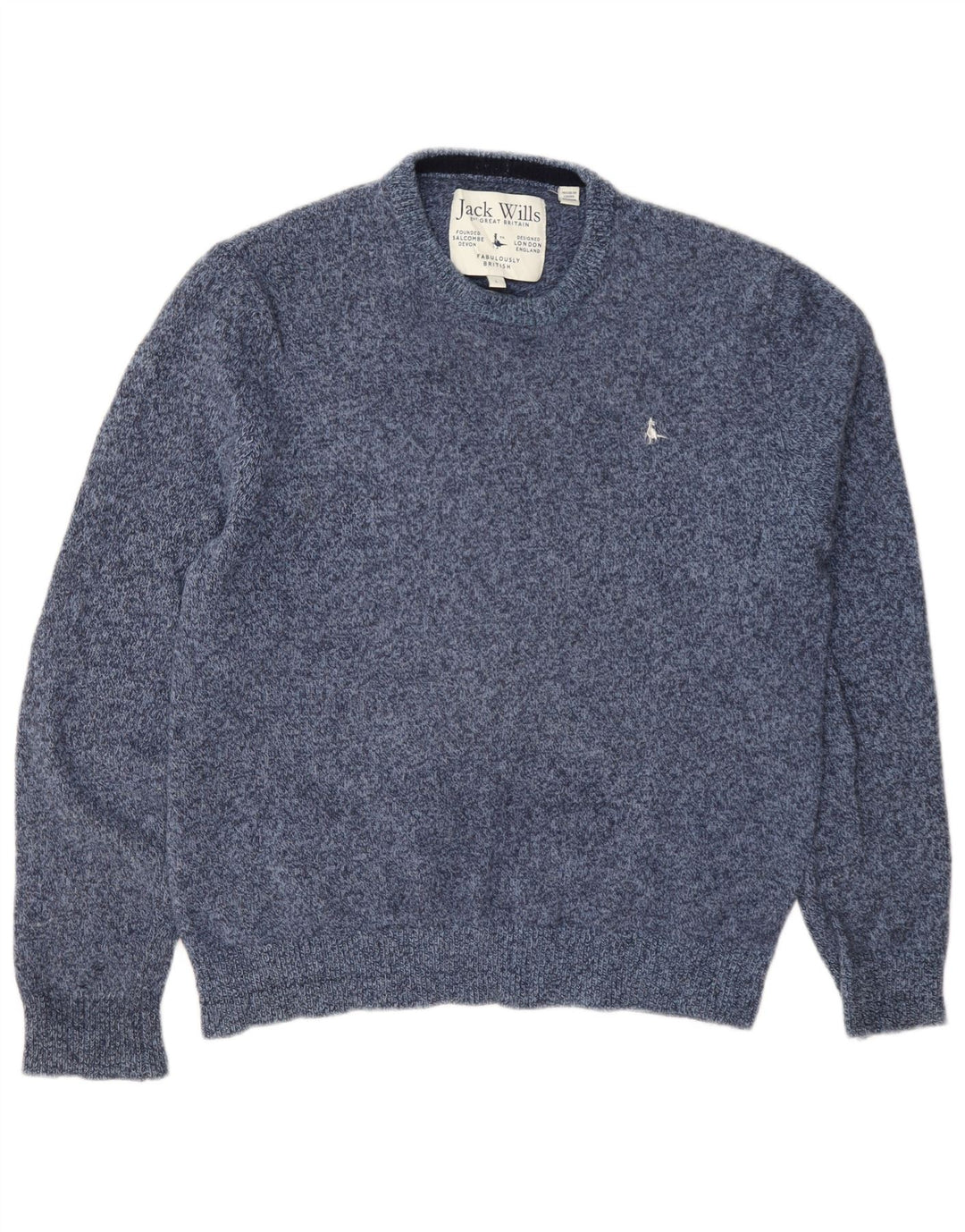 Jack Wills Mens Crew Neck Jumper Sweater Large Blue Flecked Wool