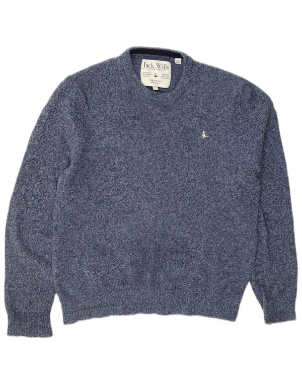 Jack Wills Mens Crew Neck Jumper Sweater Large Blue Flecked Wool