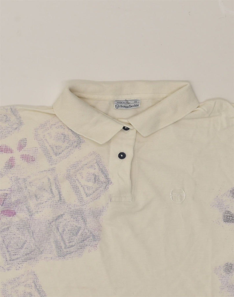 SERGIO TACCHINI Womens Polo Shirt US 10 Medium Beige Floral Cotton | Vintage Sergio Tacchini | Thrift | Second-Hand Sergio Tacchini | Used Clothing | Messina Hembry 