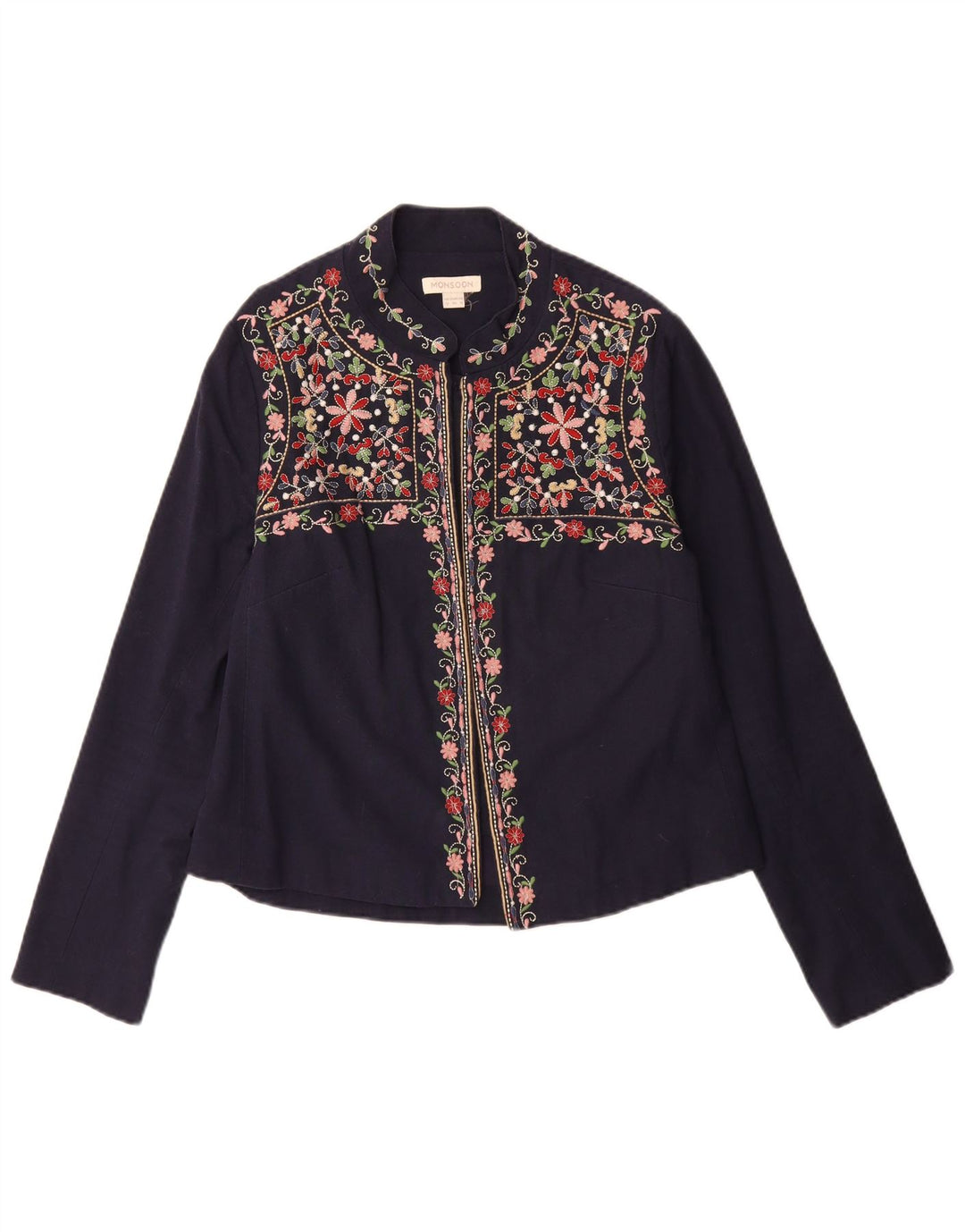 MONSOON Womens Shirt Blouse UK 12 Medium  Navy Blue Floral Cotton