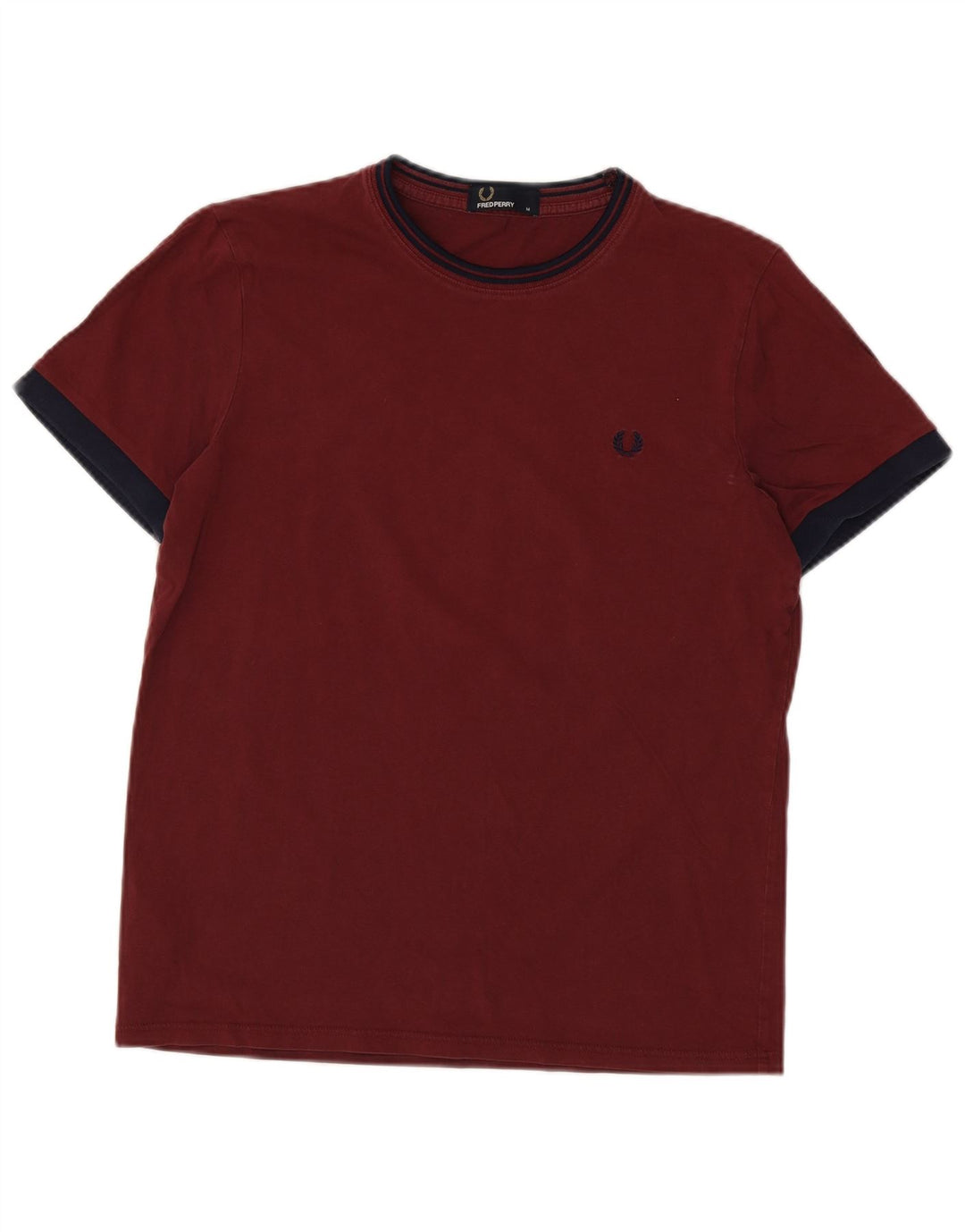 FRED PERRY Mens T-Shirt Top Medium Burgundy Colourblock Cotton