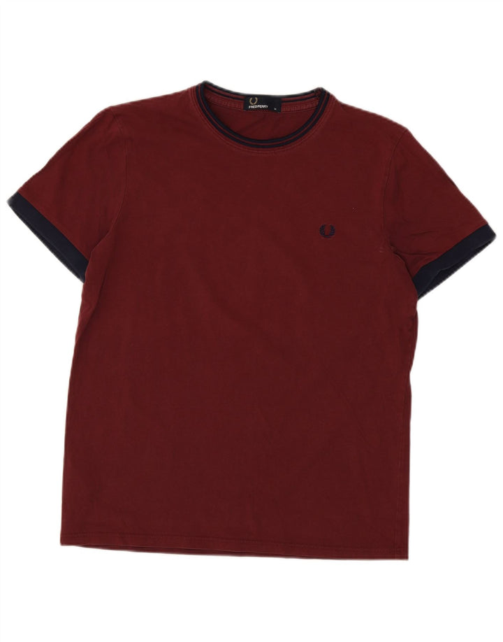 FRED PERRY Mens T-Shirt Top Medium Burgundy Colourblock Cotton