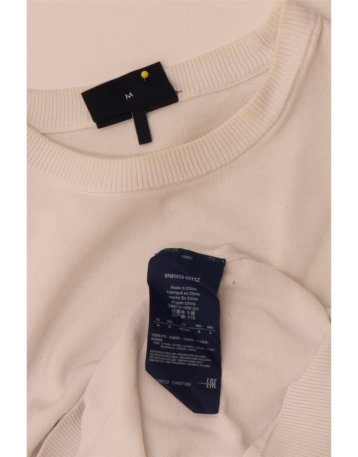 Armani Jeans Womens Crew Neck Jumper Sweater UK 12 Medium White Cotton