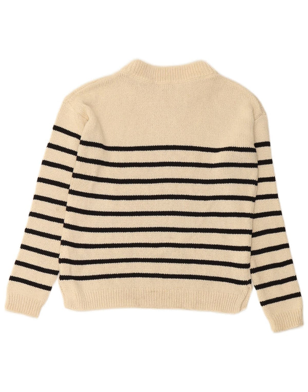 HOBBS Womens Oversized Crew Neck Jumper Sweater UK 6 XS Off White Striped