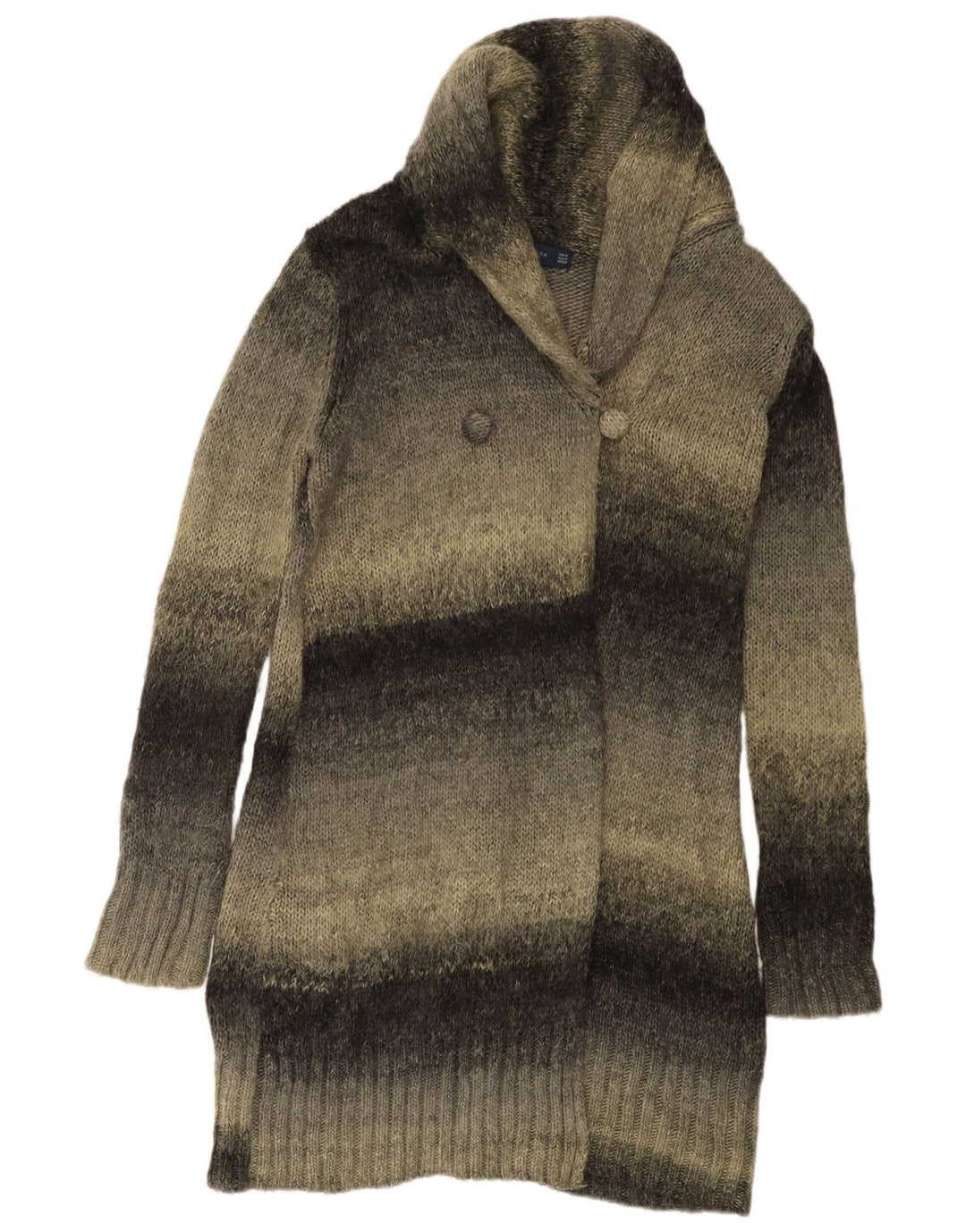 Zara Womens Longline Cardigan Sweater UK 14 Medium Grey Striped Acrylic