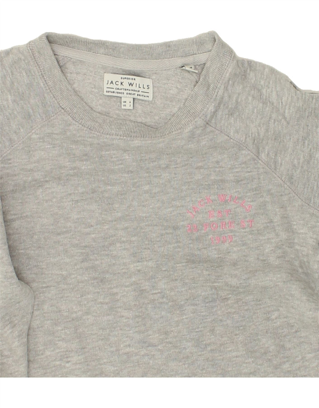JACK WILLS Womens Sweatshirt Jumper UK 6 XS Grey Cotton Vintage Jack Wills and Second-Hand Jack Wills from Messina Hembry 