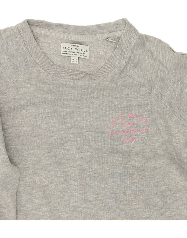 JACK WILLS Womens Sweatshirt Jumper UK 6 XS Grey Cotton Vintage Jack Wills and Second-Hand Jack Wills from Messina Hembry 