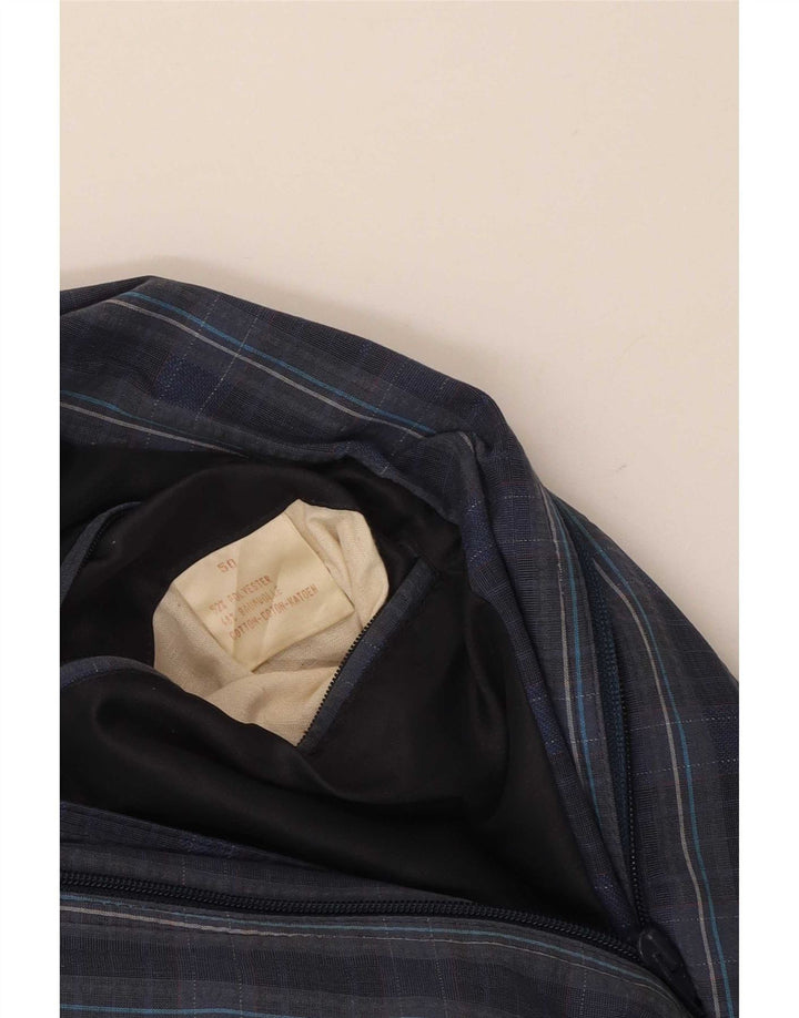 Vintage Mens Bomber Jacket IT 50 Large Navy Blue Check Polyester