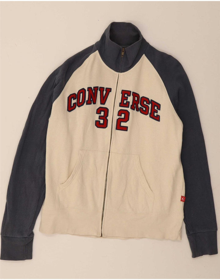 CONVERSE Mens Graphic Tracksuit Top Jacket Large White Colourblock Cotton