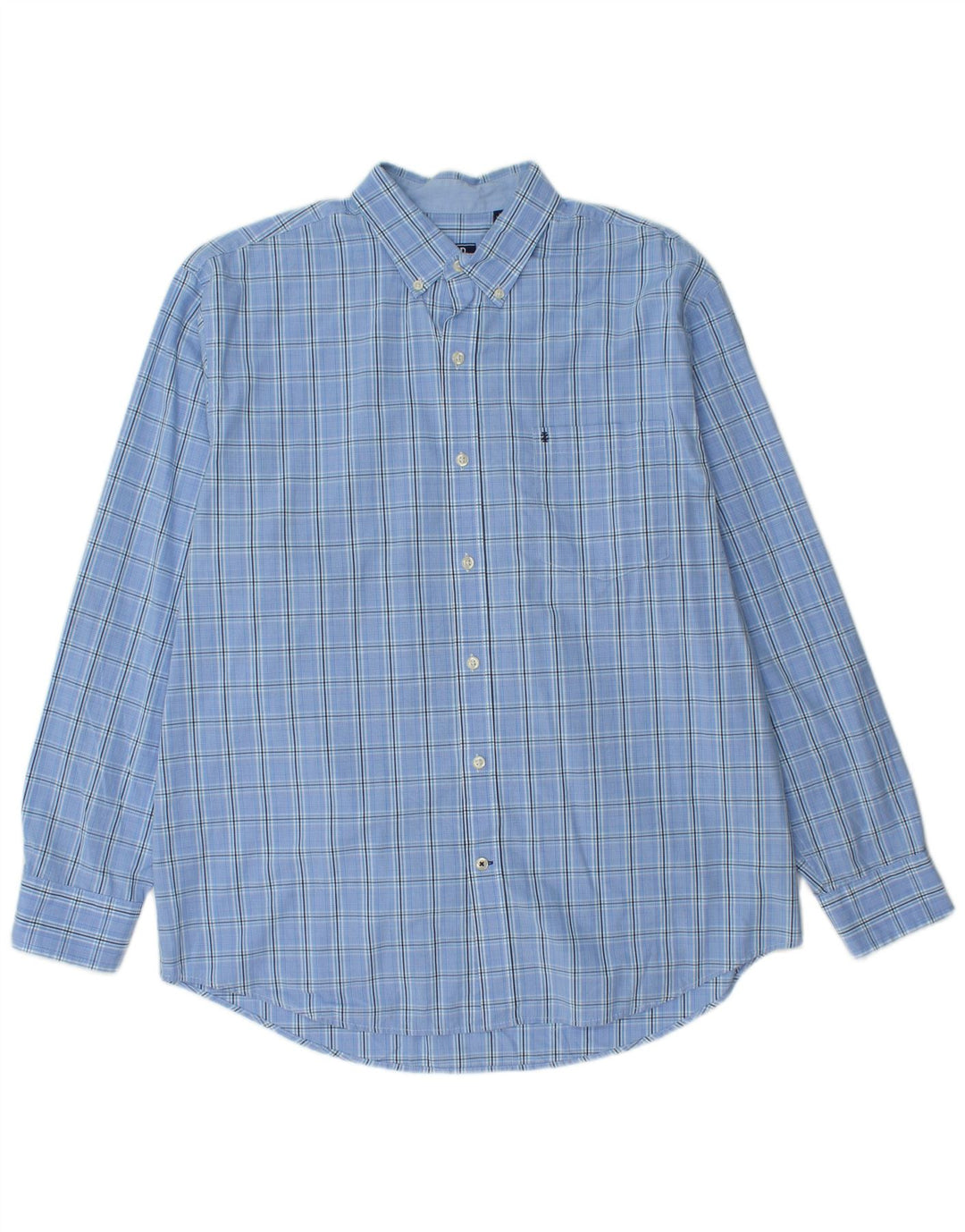 IZOD Mens Shirt Large Blue Check Cotton