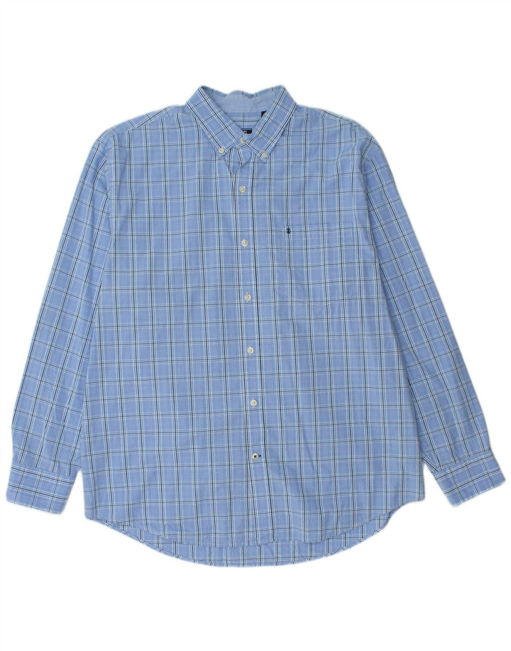 IZOD Mens Shirt Large Blue Check Cotton