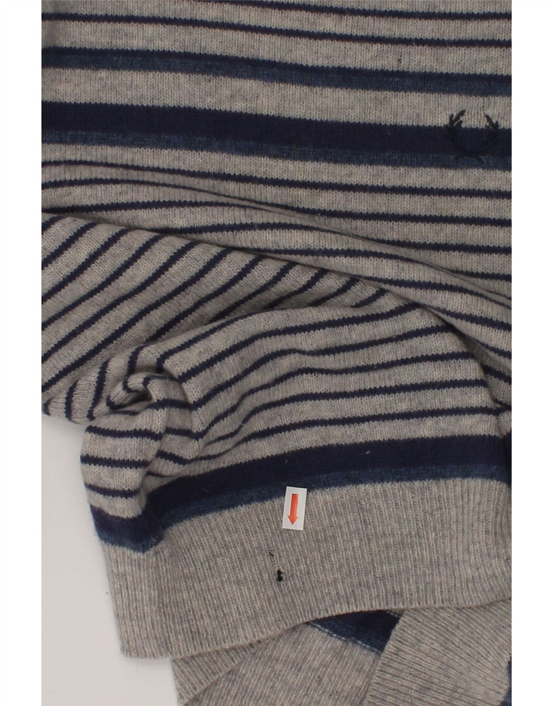 FRED PERRY Boys Crew Neck Jumper Sweater 9-10 Years Grey Striped Wool | Vintage Fred Perry | Thrift | Second-Hand Fred Perry | Used Clothing | Messina Hembry 