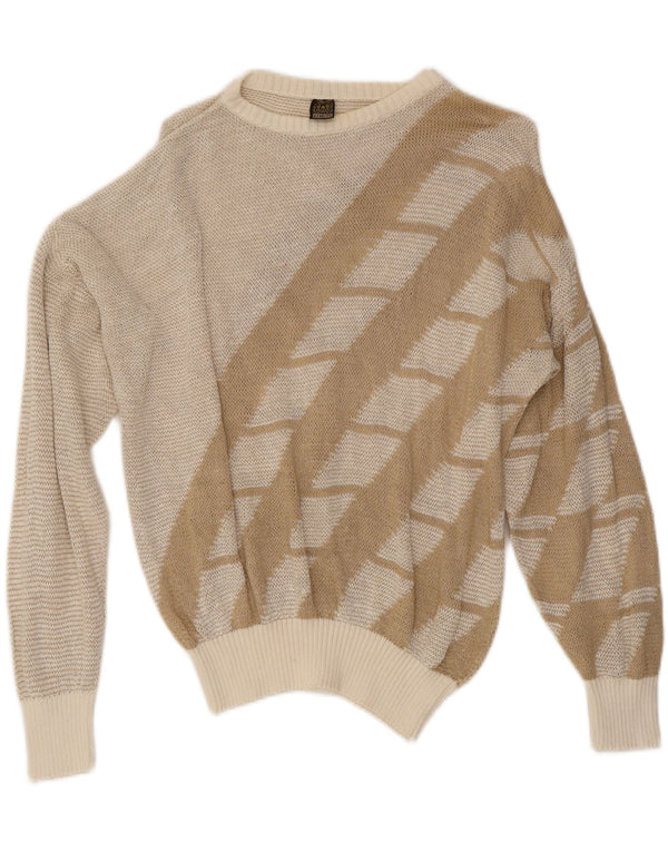 Vintage Womens Boat Neck Jumper Sweater UK 16 Large Beige Geometric