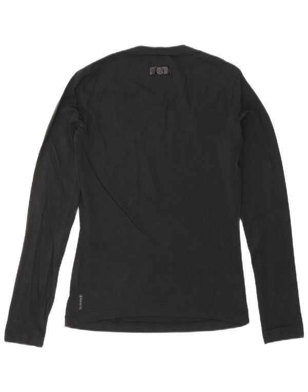 ARMANI JEANS Womens Top Long Sleeve UK 10 Small Black Cotton