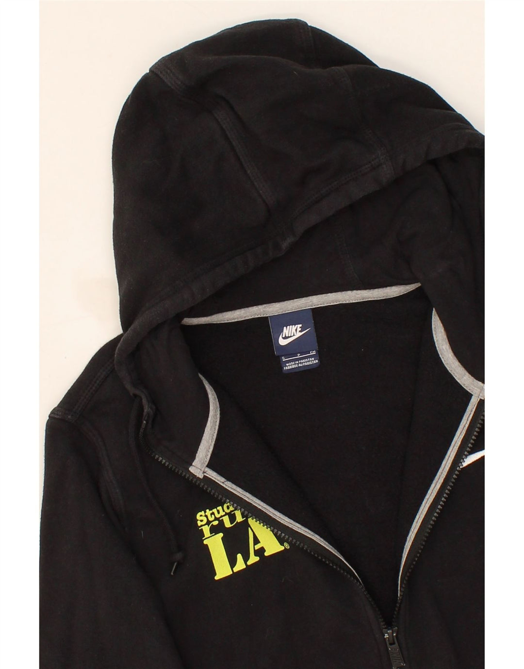 NIKE Mens Graphic Zip Hoodie Sweater Small Black Cotton Vintage Nike and Second-Hand Nike from Messina Hembry 