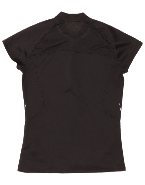 Adidas Womens Zip Neck T-Shirt Top UK 12 Medium Black Polyester