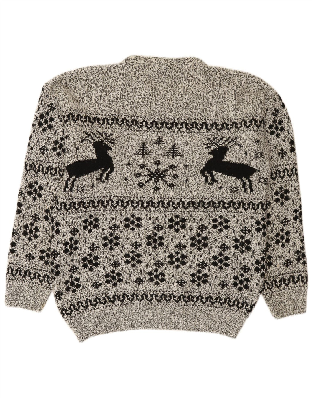 Cotton Republic Mens Crew Neck Jumper Sweater Medium Grey Fair Isle
