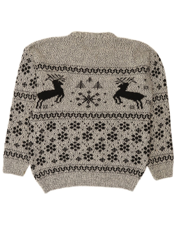 Cotton Republic Mens Crew Neck Jumper Sweater Medium Grey Fair Isle