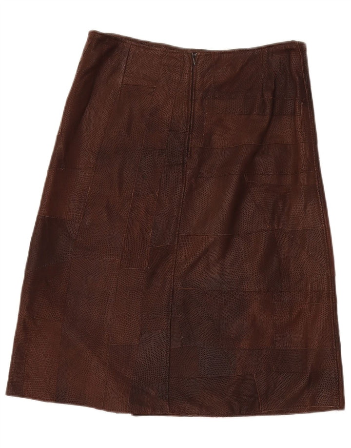 VINTAGE Womens Leather Skirt IT 42 Medium W30  Brown Animal Print Leather