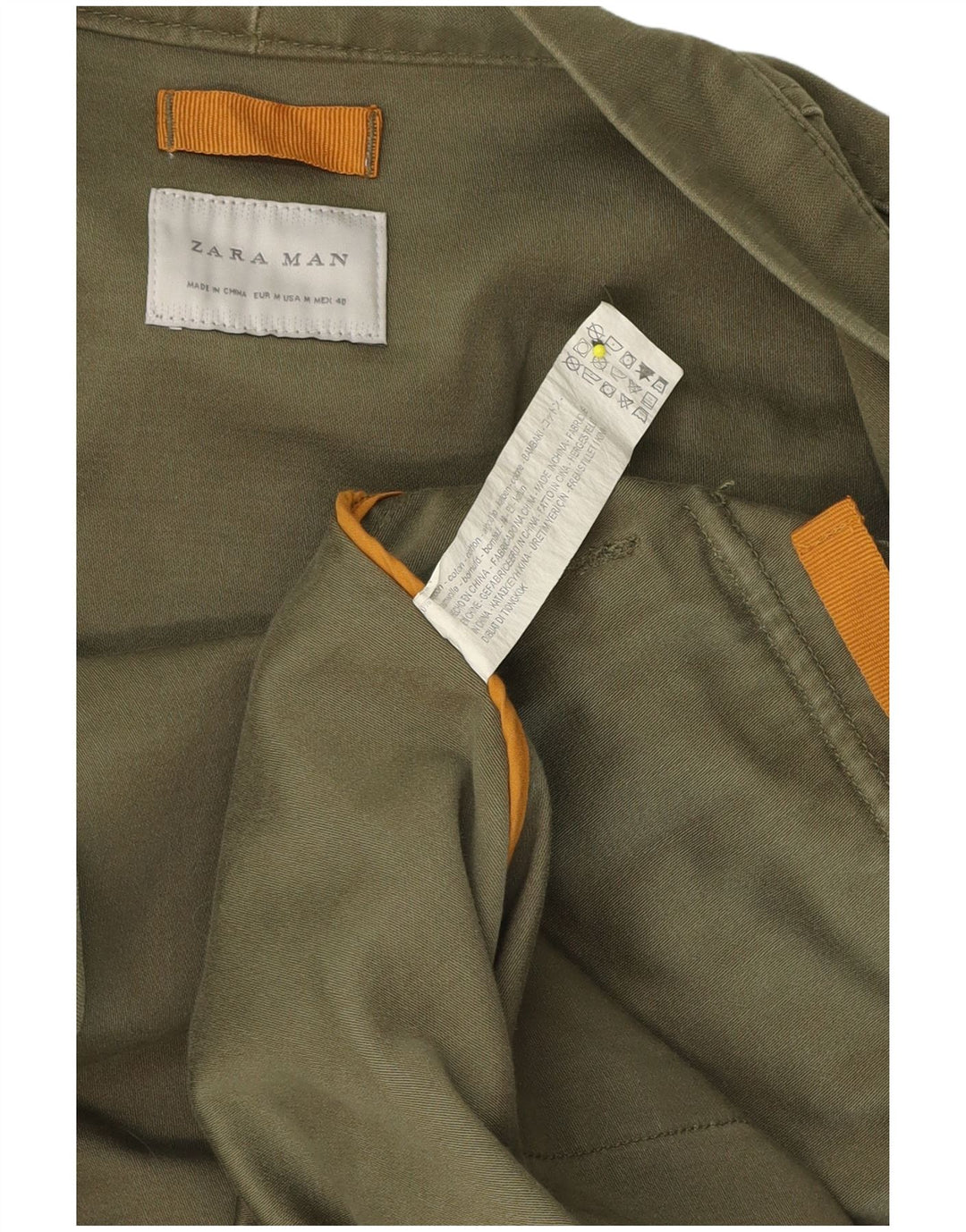Zara Mens Open Blazer Jacket UK 38 Medium Green Cotton