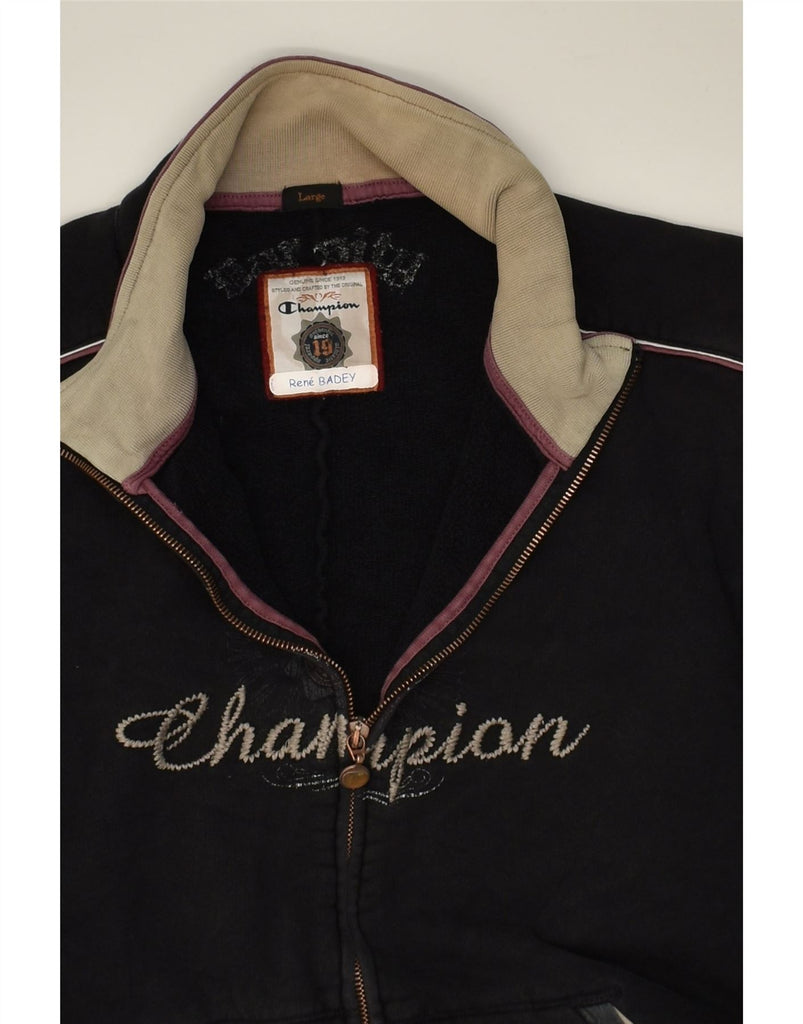 CHAMPION Mens Graphic Tracksuit Top Jacket Large Black Cotton | Vintage Champion | Thrift | Second-Hand Champion | Used Clothing | Messina Hembry 