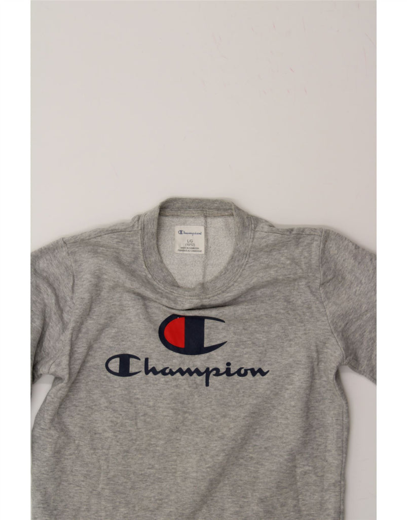 CHAMPION Boys Graphic Sweatshirt Jumper 10-11 Years Large  Grey Flecked Vintage Champion and Second-Hand Champion from Messina Hembry 