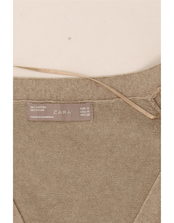 ZARA Womens Cardigan Sweater UK 12 Medium Beige Cotton