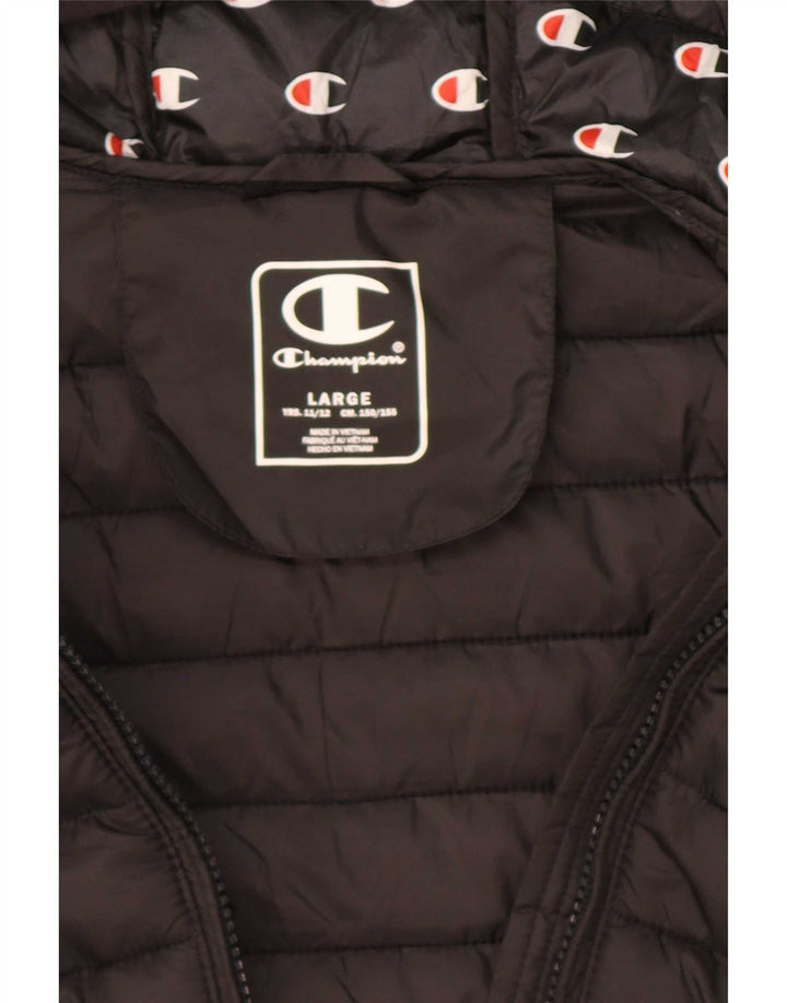 Champion Boys Hooded Padded Jacket 11-12 Years Large Black Polyester