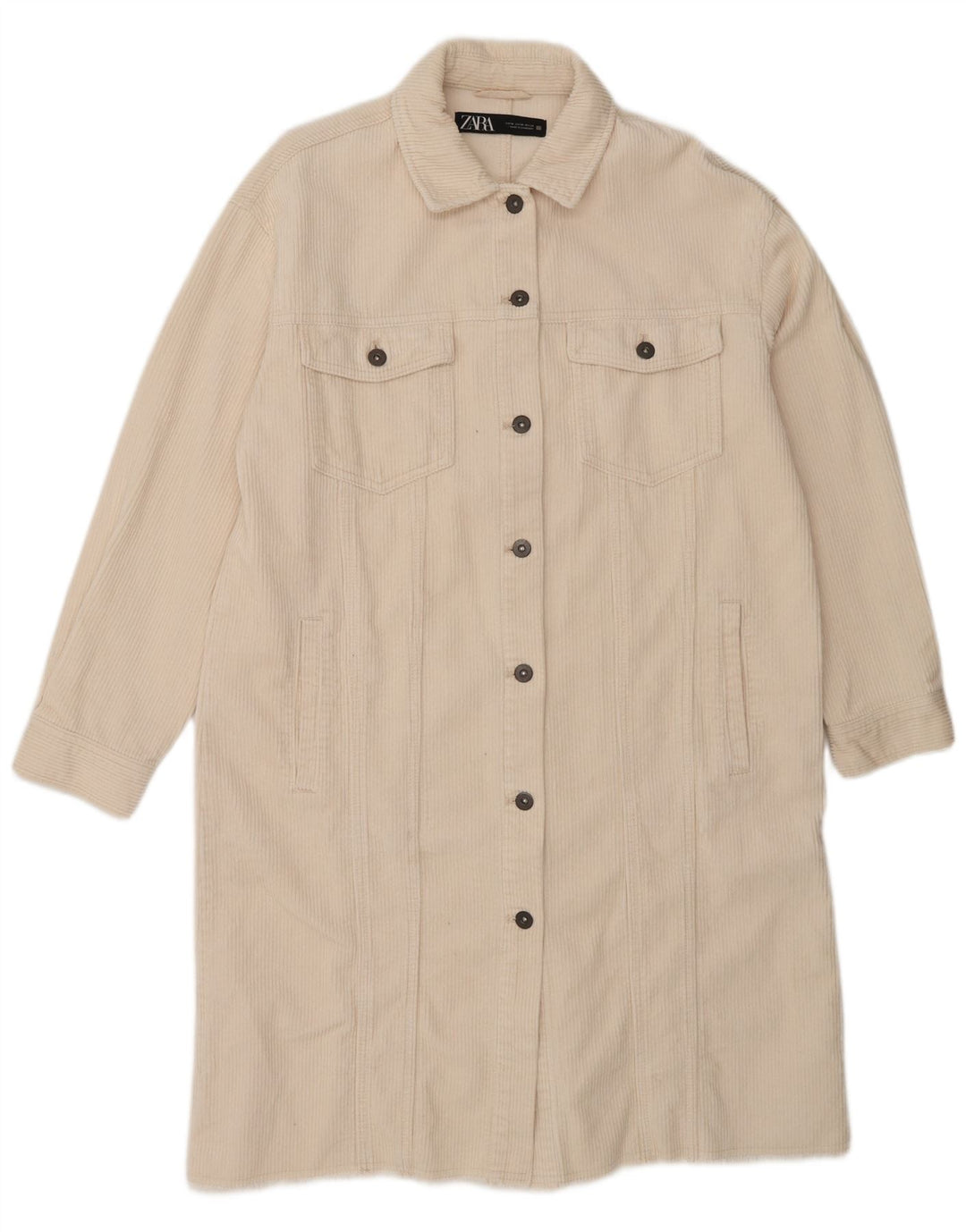 Zara Womens Corduroy Coat UK 12 Medium Off White Cotton