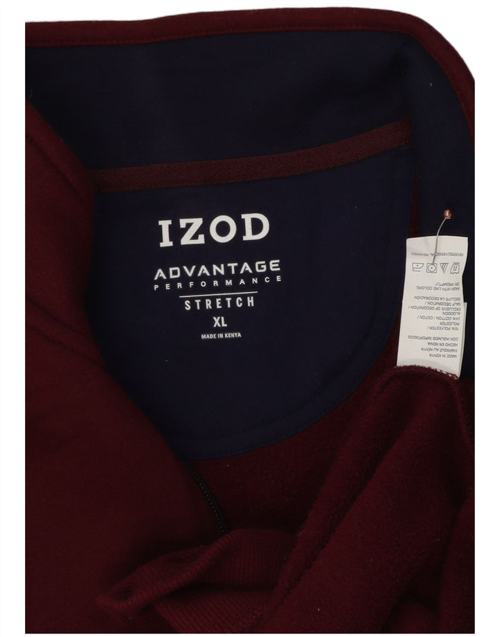 IZOD Mens Zip Neck Sweatshirt Jumper XL Burgundy Polyester