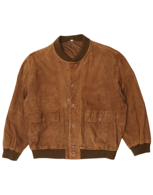Vintage Mens Bomber Suede Jacket IT 52 XL Brown Leather