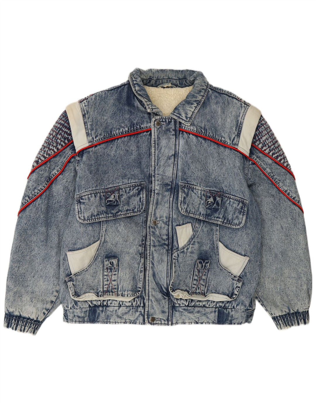 Vintage Mens Sherpa Denim Jacket IT 48/50 Medium Blue Colourblock Cotton