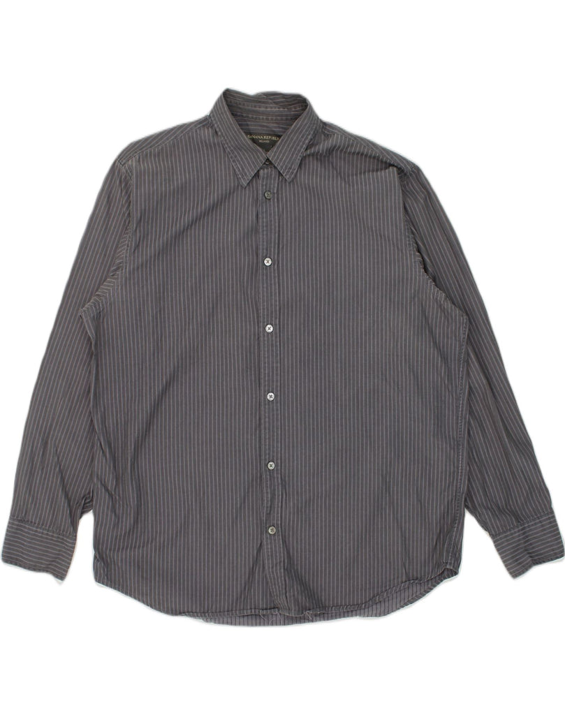 BANANA REPUBLIC Mens Relaxed Fit Shirt Large Grey Pinstripe Cotton | Vintage Banana Republic | Thrift | Second-Hand Banana Republic | Used Clothing | Messina Hembry 