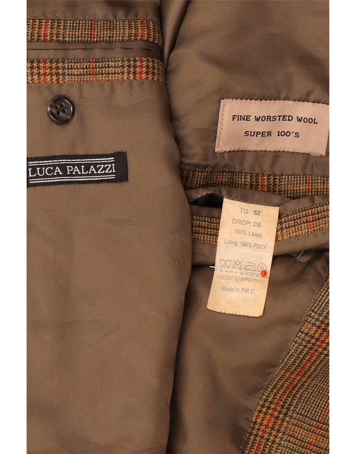 Vintage Mens 3 Button Blazer Jacket IT 52 XL Brown Check Wool