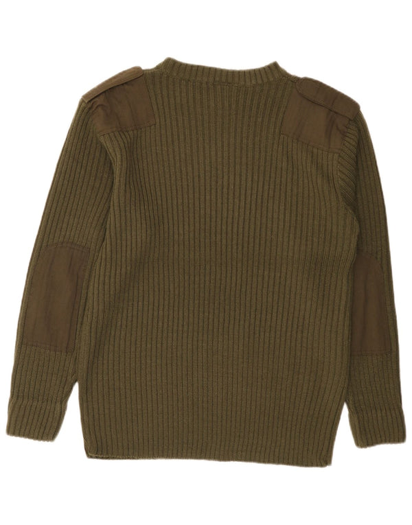Vintage Mens Military Boat Neck Jumper Sweater Large Khaki Acrylic