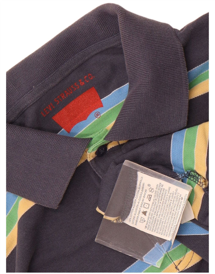 Levi's Mens Long Sleeve Polo Shirt Medium Navy Blue Striped Cotton