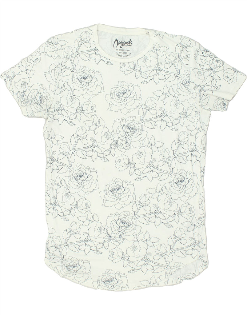 JACK & JONES Womens Graphic T-Shirt Top UK 16 Large White Floral Cotton | Vintage Jack & Jones | Thrift | Second-Hand Jack & Jones | Used Clothing | Messina Hembry 