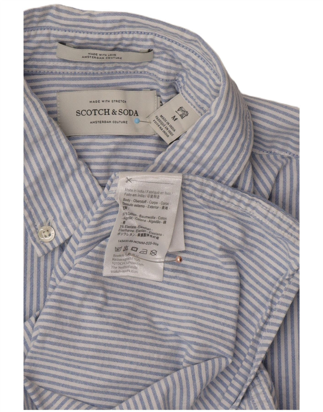 SCOTCH & SODA Mens Shirt Medium Blue Pinstripe Cotton