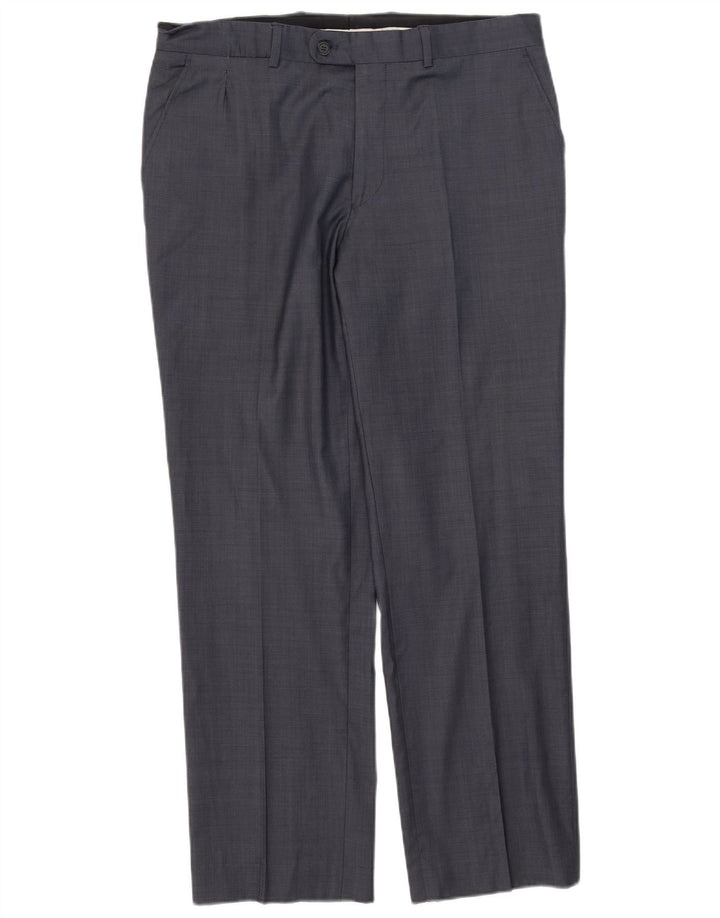 Zara Mens Straight Suit Trousers W44 L31 Navy Blue Wool