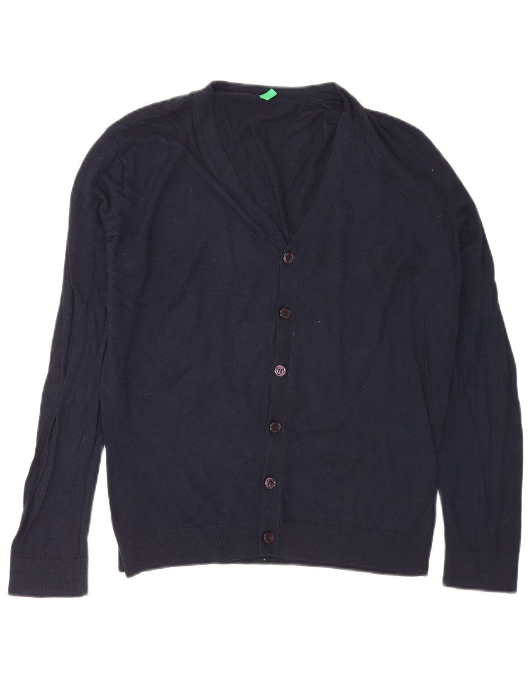 Benetton Mens Cardigan Sweater Small Navy Blue