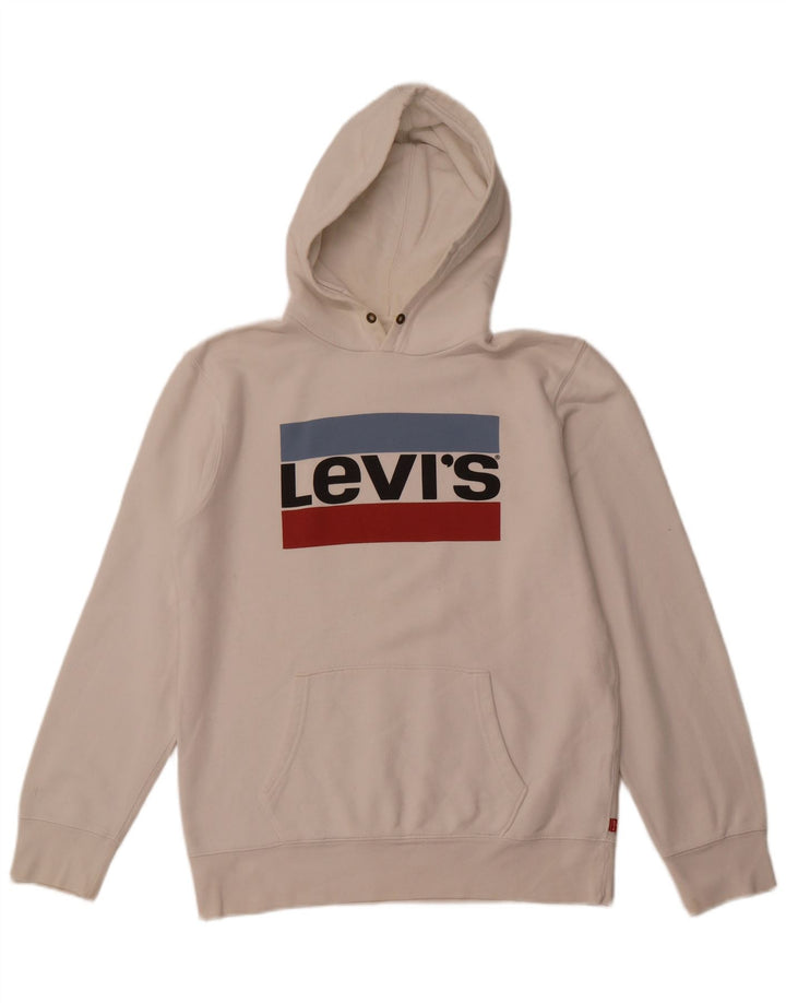 Levi's Mens Graphic Hoodie Jumper Large White Cotton