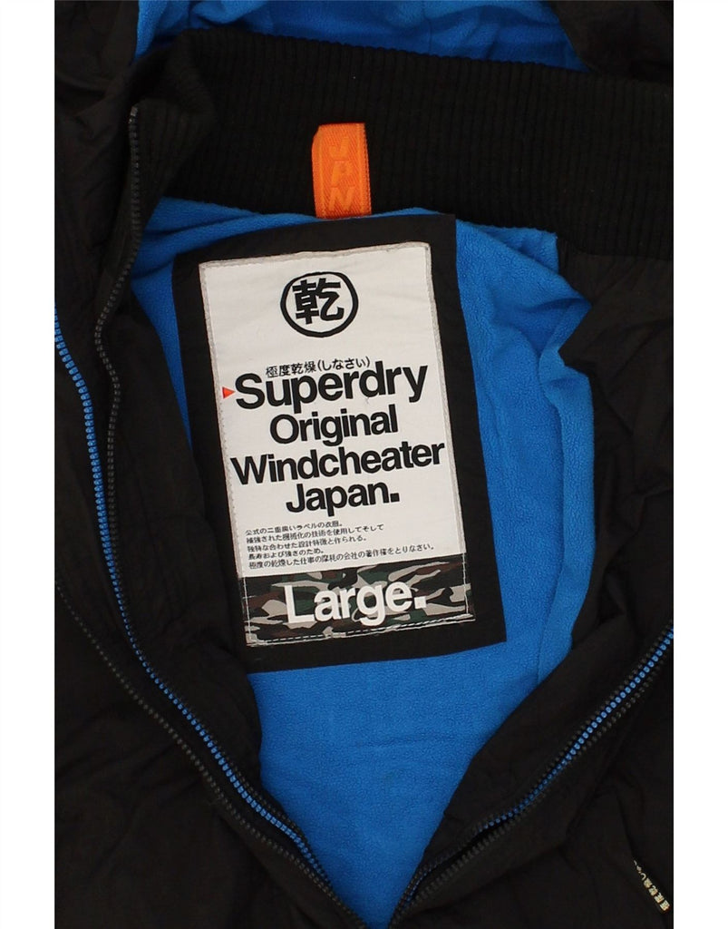 SUPERDRY Womens Hooded Windbreaker Jacket UK 16 Large Black Nylon | Vintage Superdry | Thrift | Second-Hand Superdry | Used Clothing | Messina Hembry 